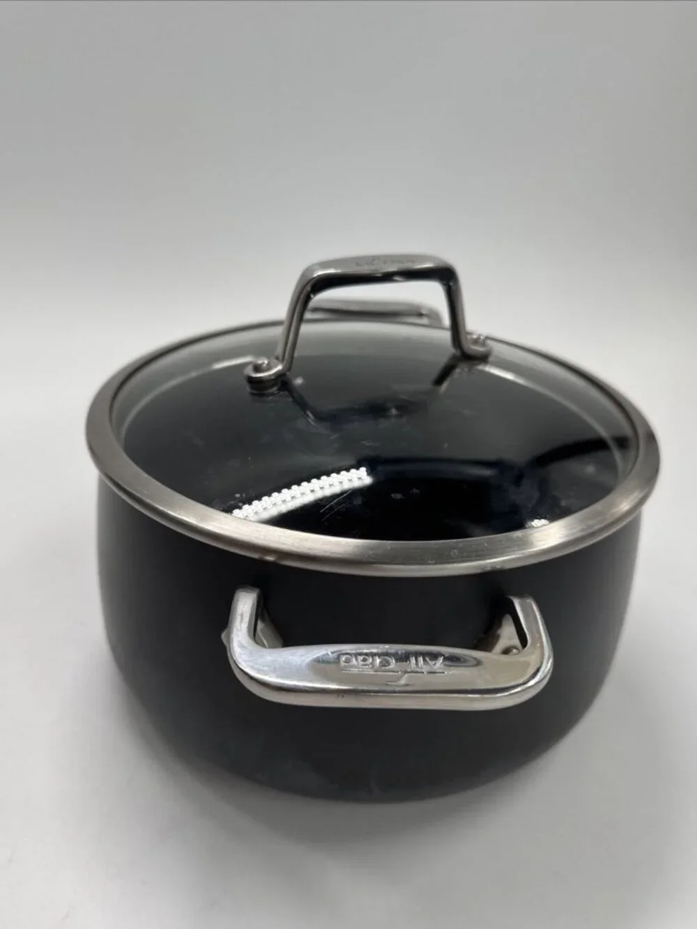 All-Clad Non Stick 4 Quart Stock Pot Double Handle Pan with Glass Lid All Clad